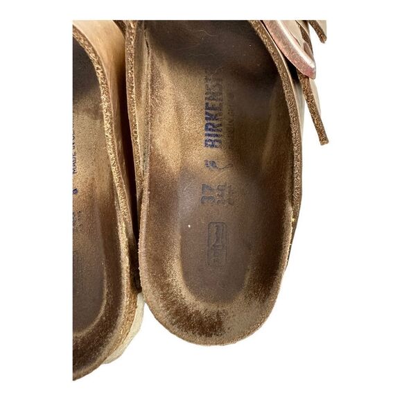 Birkenstock Arizona Soft Footbed Metallic Rose Gold Leather Sandals Size 37 - Picture 4 of 8